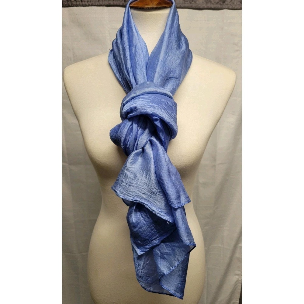 Vintage Sheer 100% Rolled Edge Silk Scarf Blue 64x40 Boho Fairy Quiet Luxury - Picture 2 of 9
